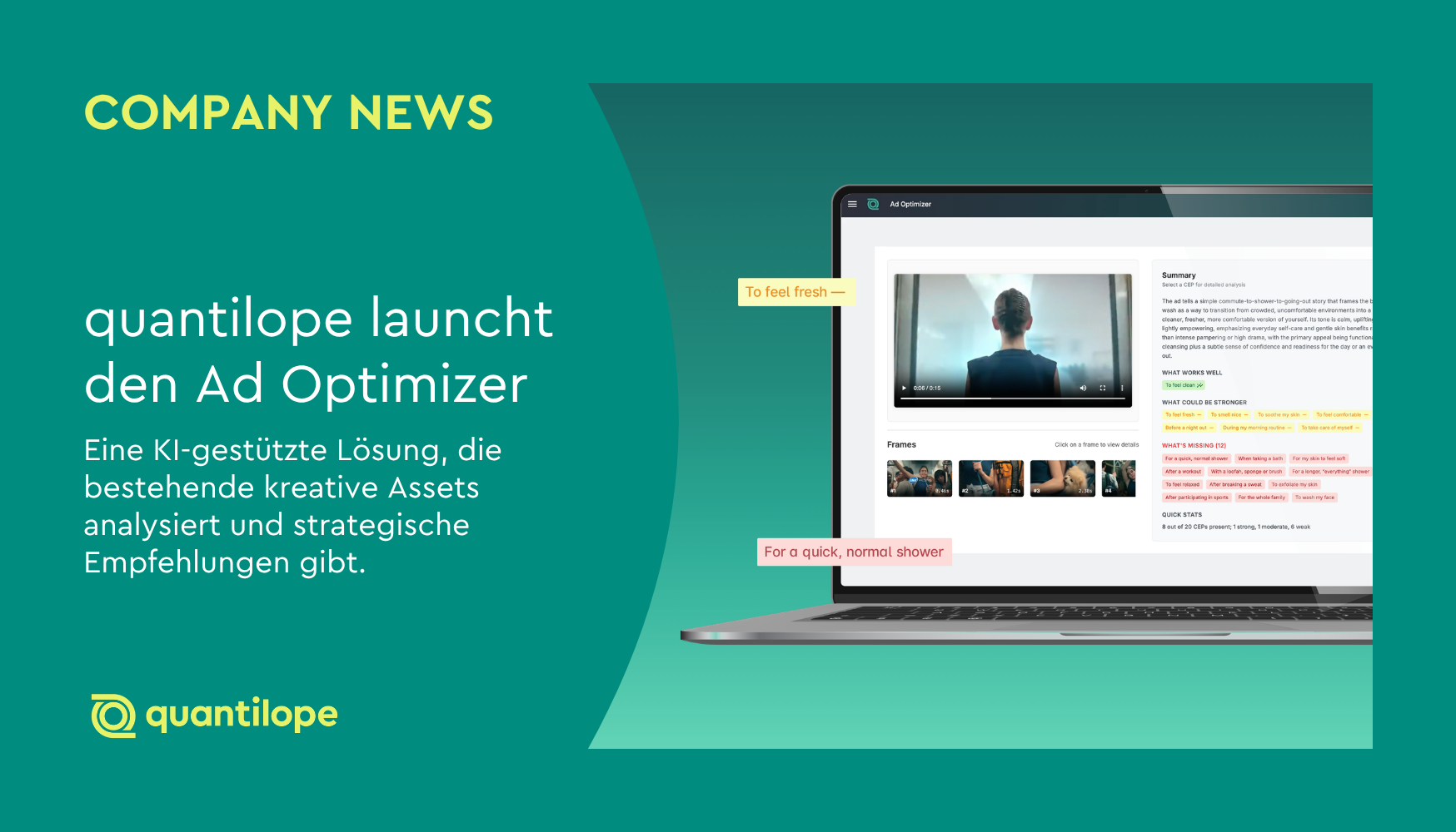 green blog background with laptop screen of quantilope's Ad Optimizer