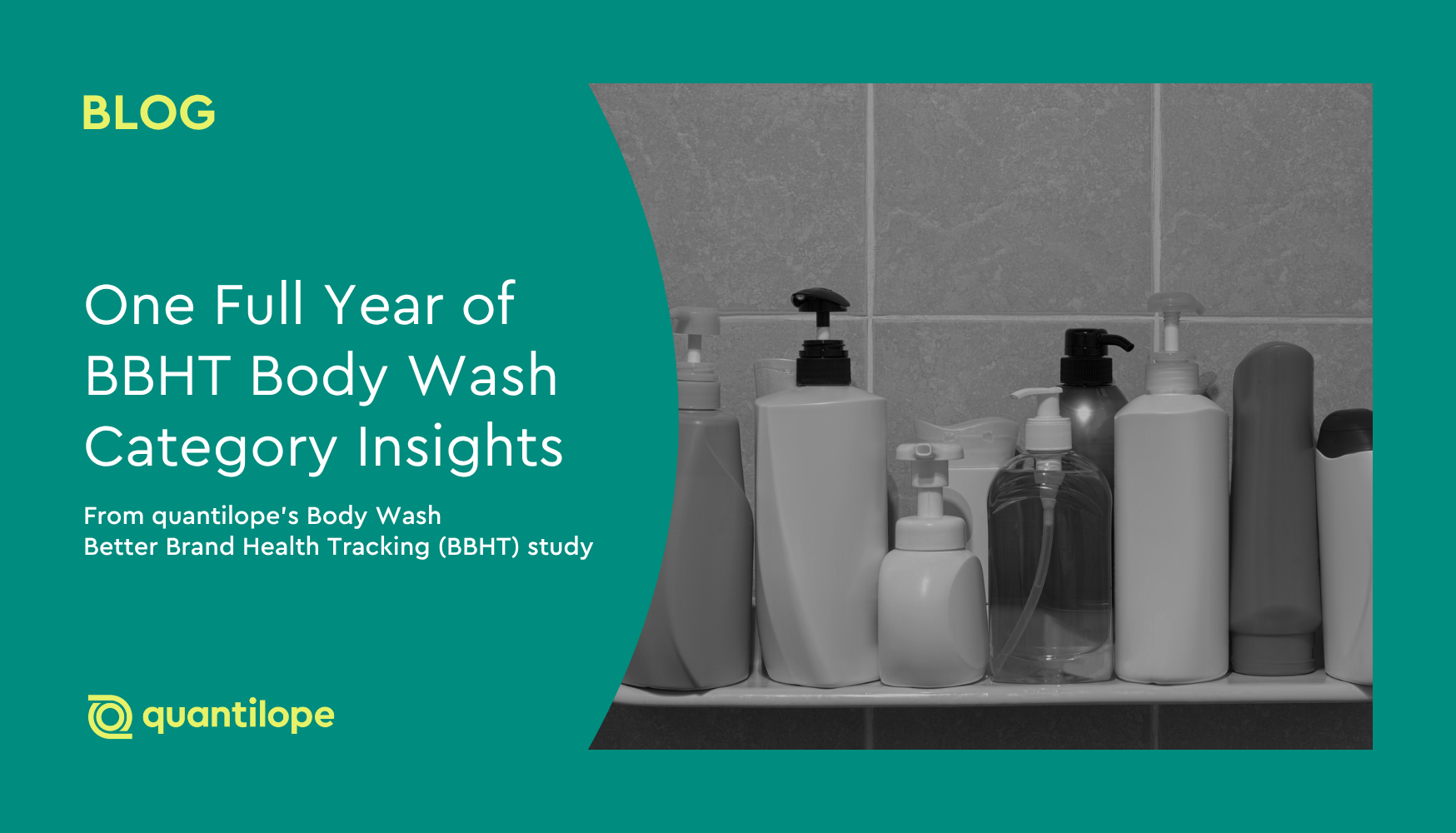 green blog background with black and white photo of non-branded body wash bottles on a shower shelf
