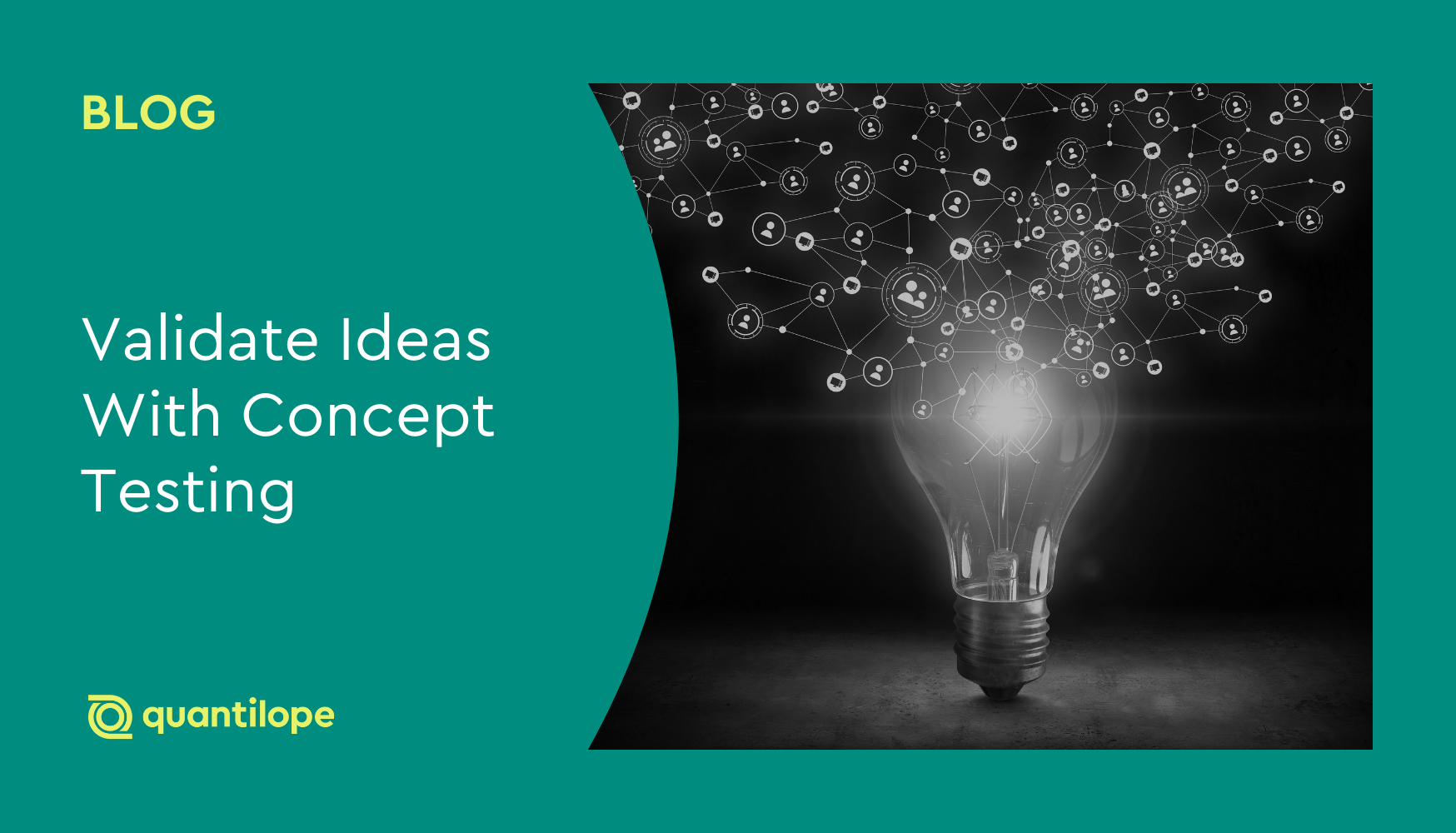 green background with black and white image of a glowing lightbulb and lots of ideas floating out of it at the top 