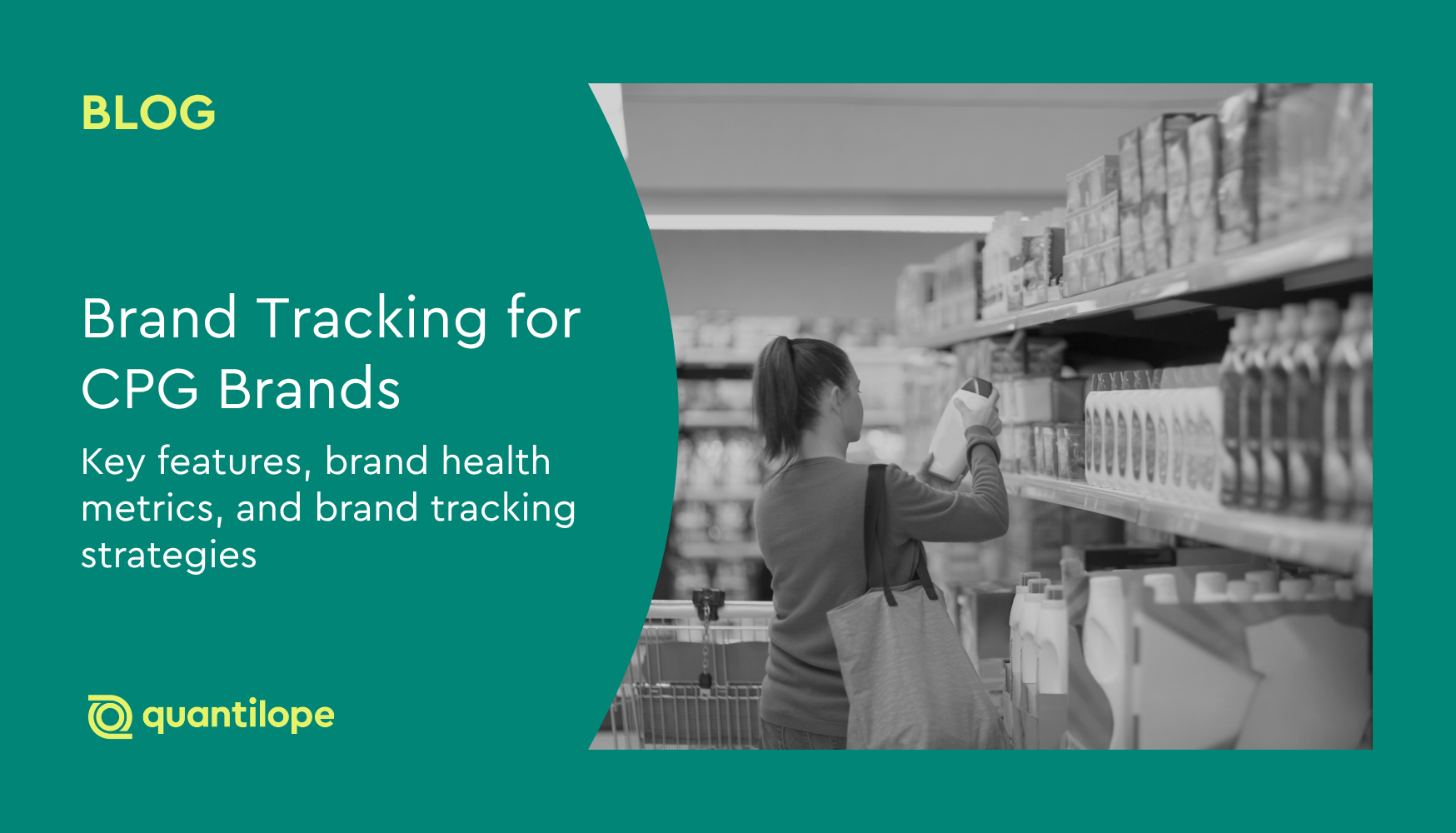 green blog background with black and white photo of grocery shopper looking at a bottle off shelf