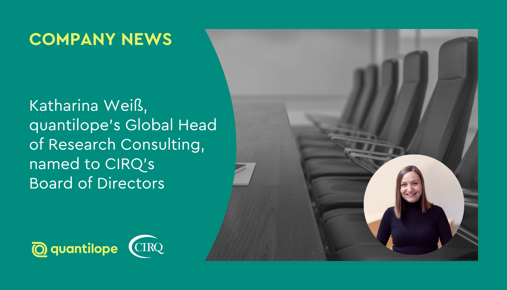 green blog background with black and white photo of boardroom and Katharina's headshot