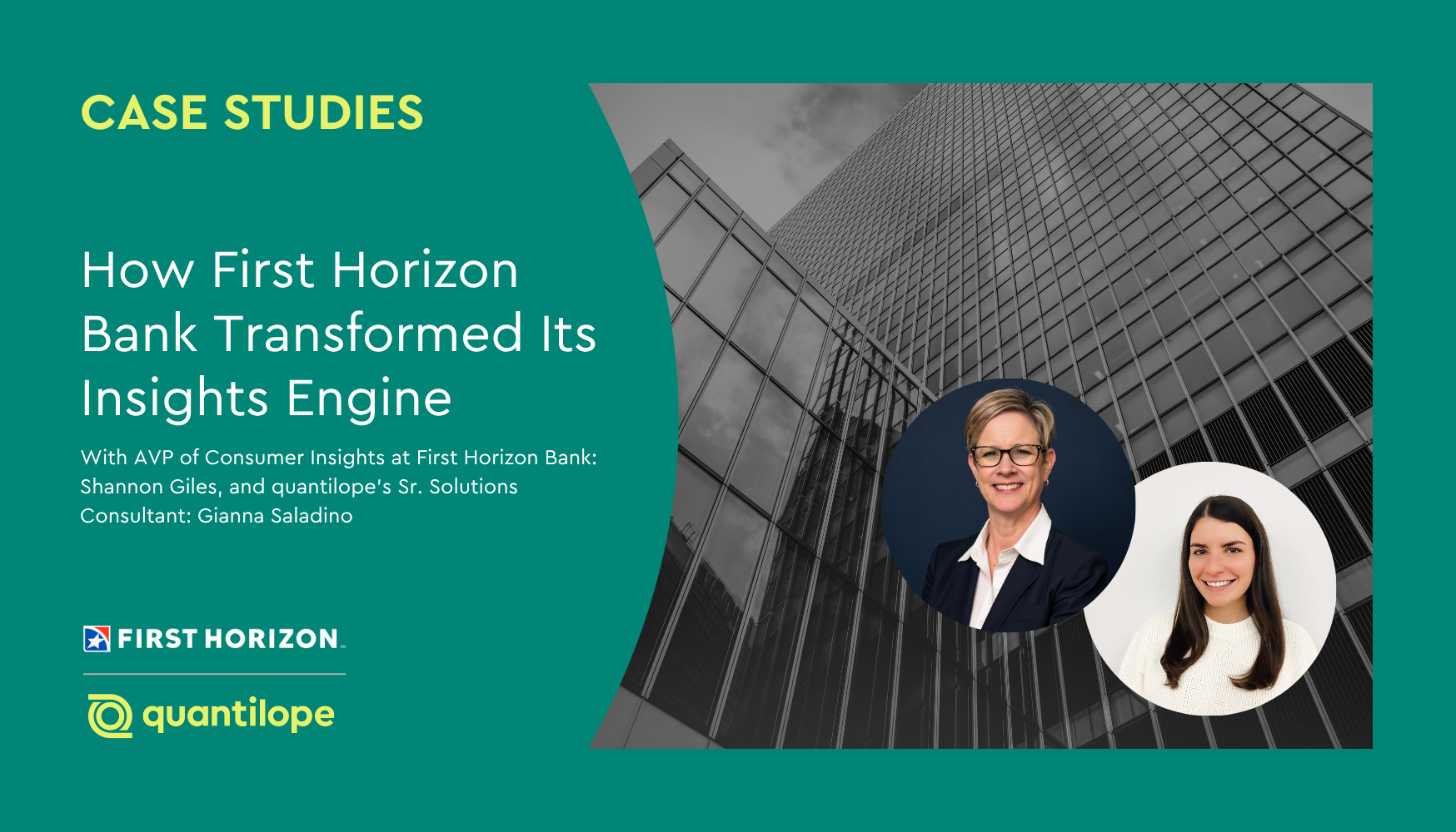 green blog background with black and white background of buildings and speaker headshots