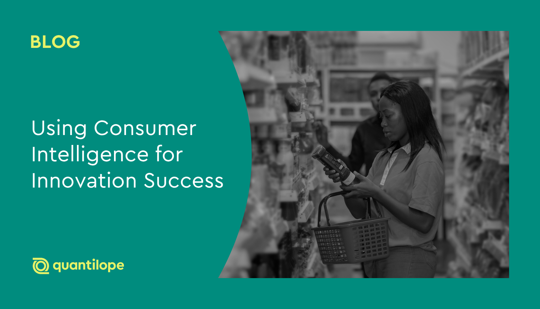 green blog background with black and white image of two consumers shopping