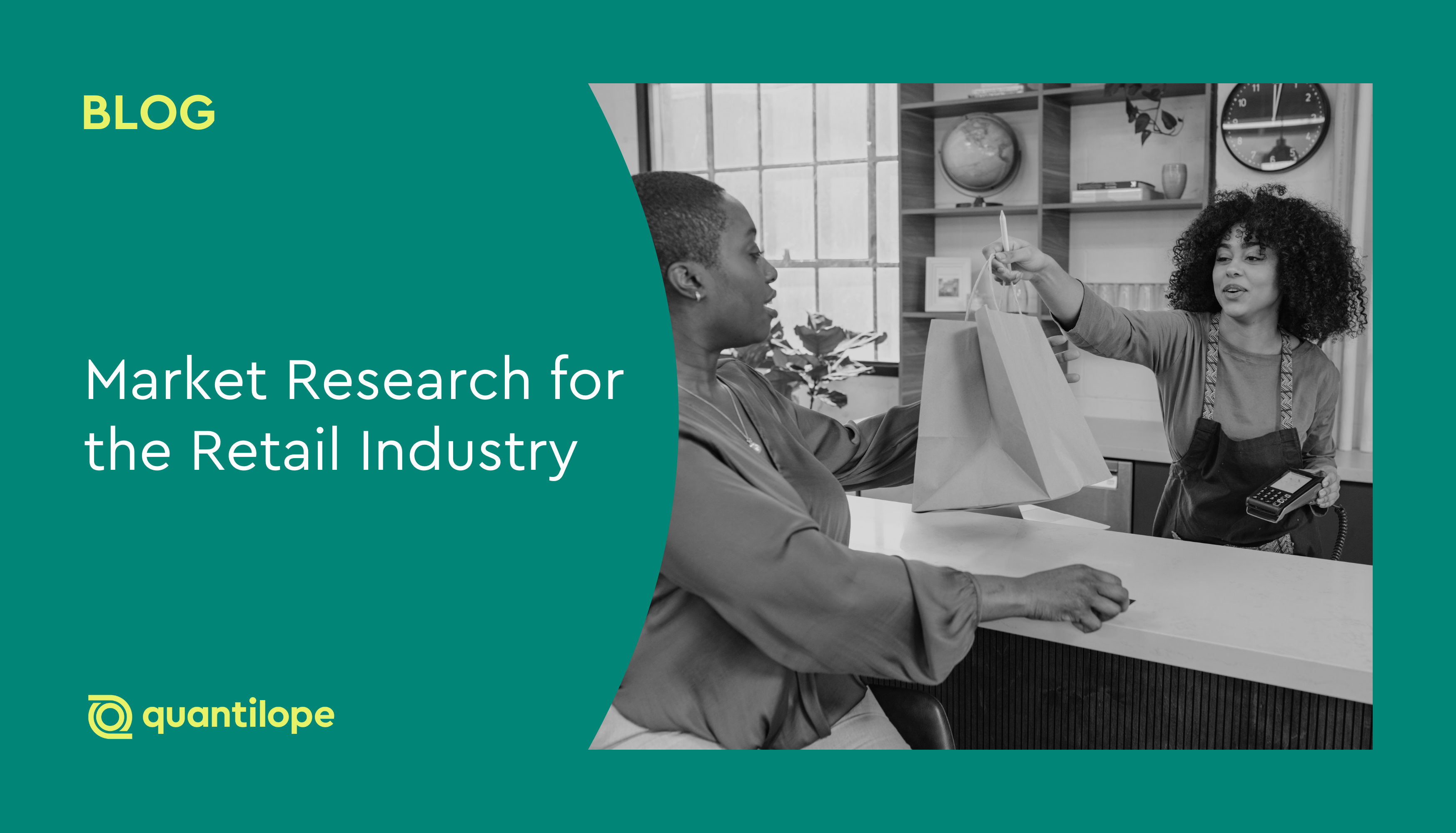 green blog background with black and white image of two women completing a transaction