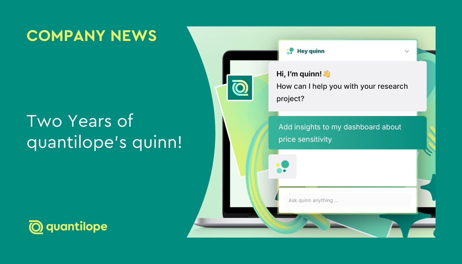 green blog background with quinn computer image 