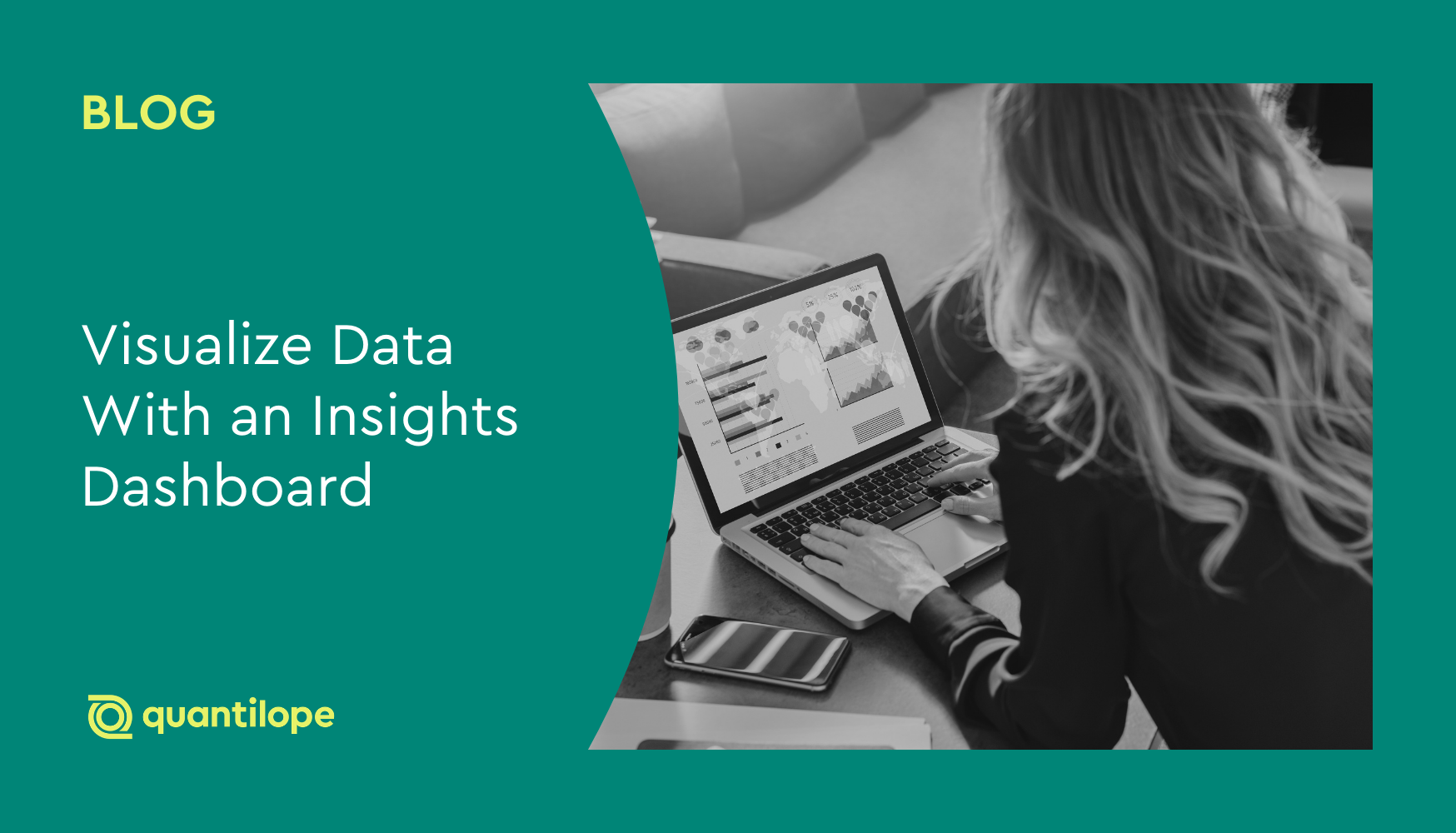 green blog background with black and white image of person on computer 