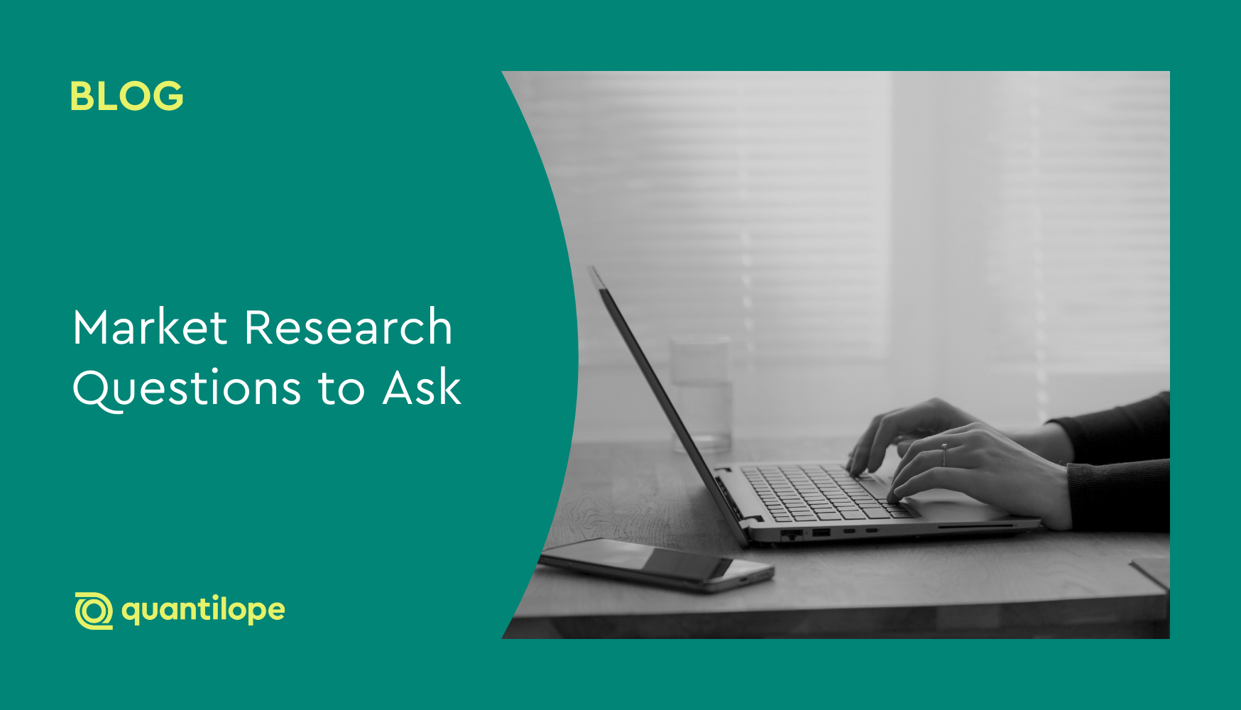 green blog background with black and white image of person typing on laptop