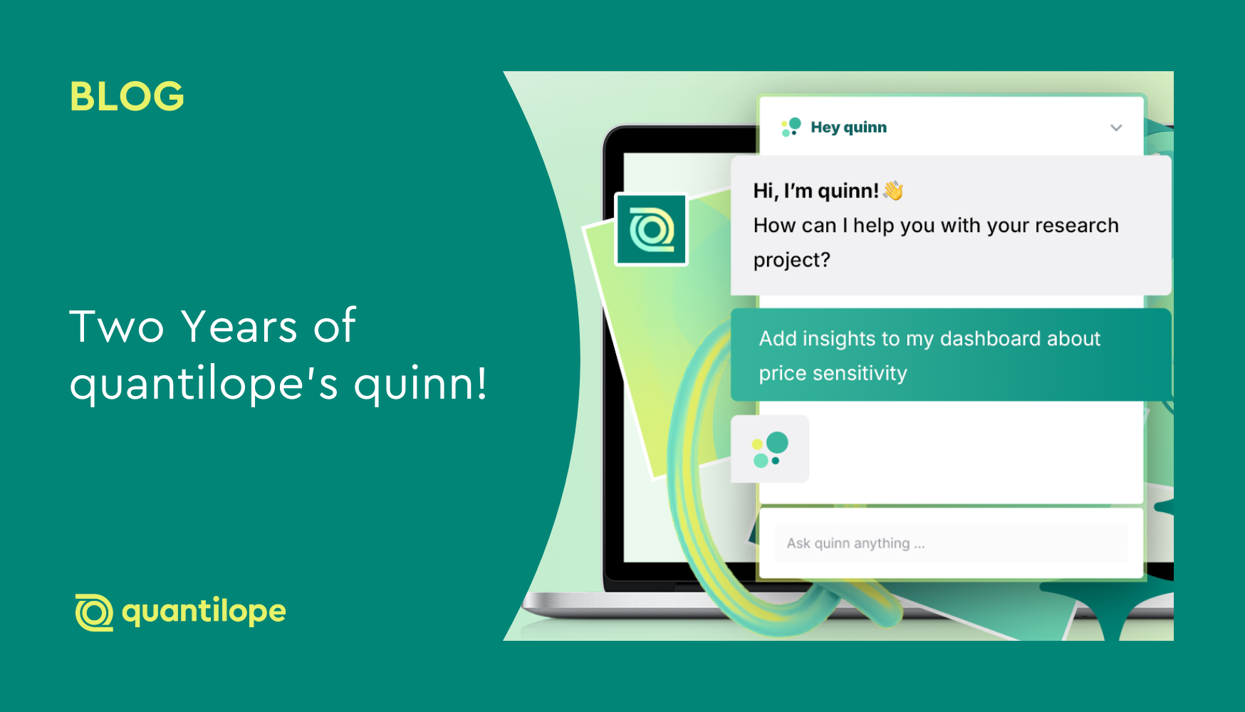 green blog background with gradient computer image of quinn chat